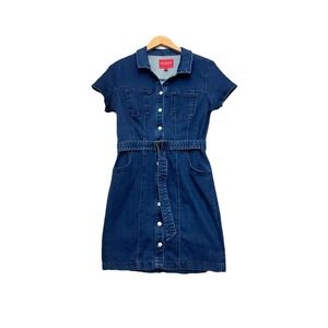 Guess Dress Vintage Large Denim Y2K Snap Button Stretch Belted Preppy 90's Sexy